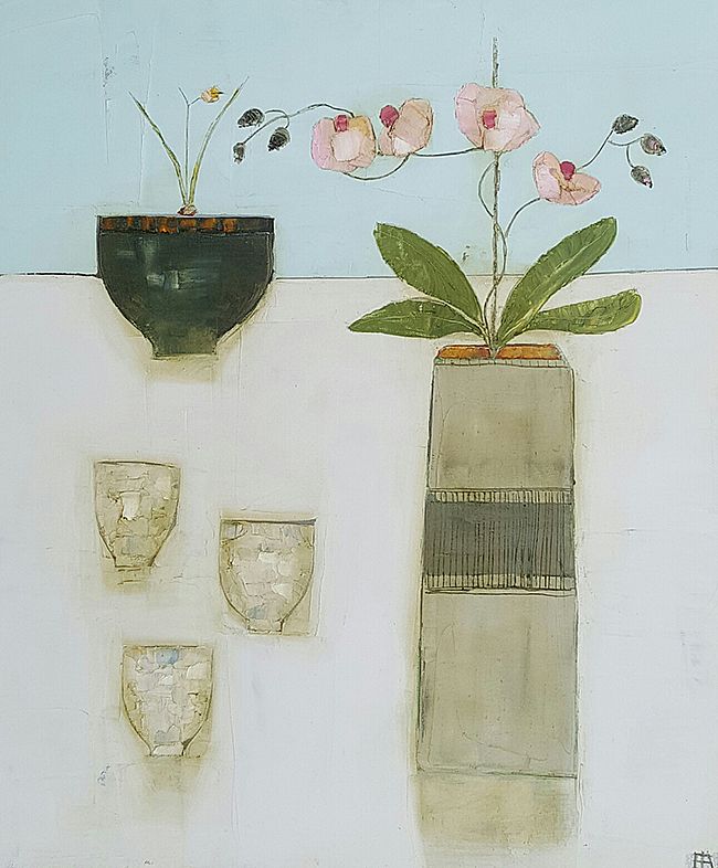 Eithne  Roberts - Orchid vase and three tea bowls